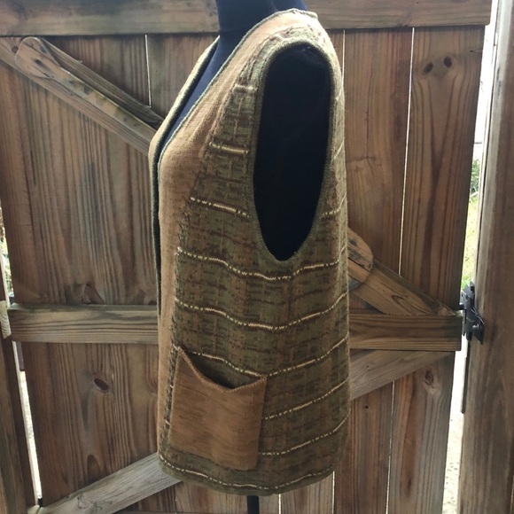 Nipon Studio Button Up Green & Brown Grandpa Style Cardigan Sweater Vest Size M - Picture 2 of 6